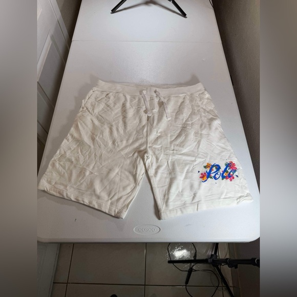 Polo Ralph Lauren Other - New Polo Ralph Lauren Men’s White Fleece Sweat Shorts Floral Logo Sz L NWOT
